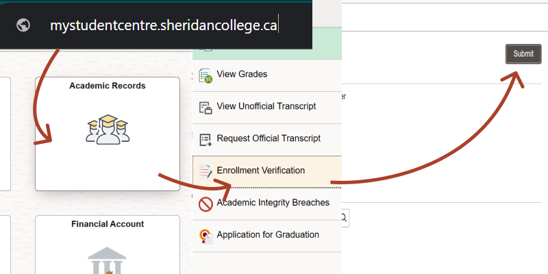 Image of the steps to get your letter of enrollment. Your letter of acceptance should be emailed to you.